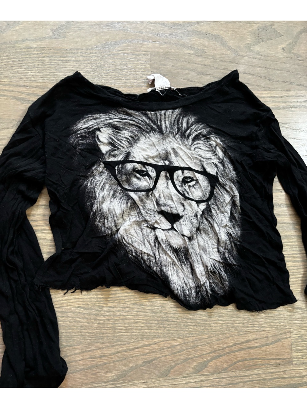 Y2K Lion Glasses Graphic Cropped Long Sleeve top women’s size medium Michelle